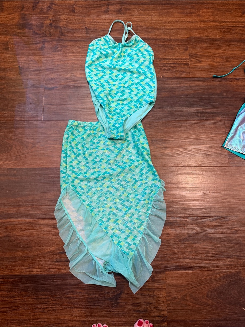 wonder nation Aqua & Mint Mermaid One-Piece with Ruffled Skirt Overlay